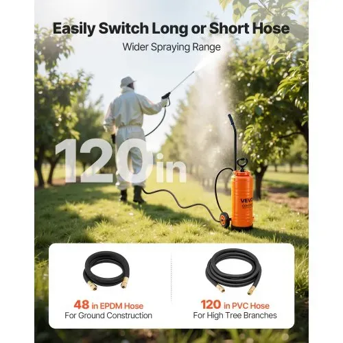 VEVOR Drucksprüher, Sprühgerät, Industrieller Betonsprüher mit Rolle, 13,2 L Edelstahlsprüher, Hochleistungs-Pumpsprüher, inkl. Schläuche, 2 Messingdüsen, ideal für Bau, Rasen und Garten – Bild 5
