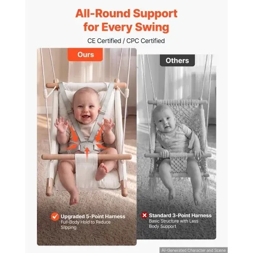 VEVOR 3-in-1 Babyschaukel Kinderschaukel 30kg Hängeschaukel aus Canvas Weiß, für Indoor & Outdoor, 5-Punkt-Sicherheitsgurt, Hängesitz mit Integriertem Kissen für Kinder bis 3 Jahre, CE/CPC-Zertifiziert – Bild 4