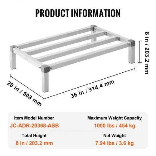 VEVOR Aluminium-Lagerregal, 914,4 x 508 x 203,2 mm kommerzielles Bodenregal, Kellerregal 454 kg Tragfähigkeit, Werkstattregal, Regal zur Lagerung in Restaurants, Küchen, Garagen und Fahrzeugen – Bild 6