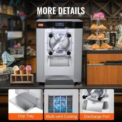VEVOR Kommerzielle Eiscreme-Maschine, 12 L/h Einzelgeschmacksrichtung Arbeitsplatten-Eiscrememaschine für Hartes Servieren, 4,5 L Edelstahlzylinder, LED-Panel, Automatische Vorkühlung mit Reinigung – Bild 5