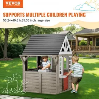 VEVOR Holzspielhaus Kinderspielhaus, Gartenhaus für Kinder ab 2 Jahren, Gartenspiele-Hütte, Spielhaus aus Zedernholz im Landhausstil mit Tür, Fenster, Blumentopfhalter, Grill, Herd und Spüle VEVOR Holzspielhaus Kinderspielhaus, Gartenhaus für Kinder ab 2 Jahren, Gartenspiele-Hütte, Spielhaus aus Zedernholz im Landhausstil mit Tür, Fenster, Blumentopfhalter, Grill, Herd und Spüle
