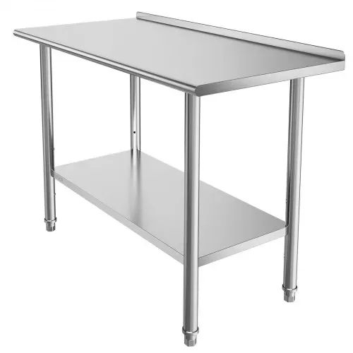 VEVOR Gasto Arbeitstisch 1219 x 610 x 894 mm, Edelstahltisch mit 2 Ebenen & Aufkantung & Höhenverstellbaren Ablagen Obere Ablage (245 kg) Untere Ablage (204 kg) Vorbereitungstisch für Restaurant – Bild 10