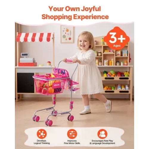 VEVOR Einkaufswagen für Kinder, Einkaufswagen Supermarkt Spielzeug mit Klappsitz für Puppen Stahlrahmen & Rollen, Faltbares Kaufladenzubehör mit Puppen-Spielzeug, Kaufmannsladen Spiele für Kinder ab 3 VEVOR Einkaufswagen für Kinder, Einkaufswagen Supermarkt Spielzeug mit Klappsitz für Puppen Stahlrahmen & Rollen, Faltbares Kaufladenzubehör mit Puppen-Spielzeug, Kaufmannsladen Spiele für Kinder ab 3