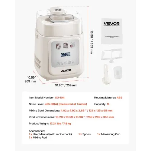 VEVOR automatische Eismaschine mit eingebautem Kompressor 1 L kein Vorgefrieren, Gelato und Ice Cream Maker mit 4 Modi, elektrischer Eismaschine Frozen Yogurt Sorbet Maker Weiß – Bild 6