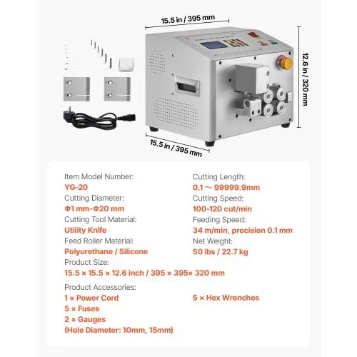 VEVOR Automatischer Schrumpfschlauchschneider, Rohrschneidemaschine mit LCD-Display, 1–20 mm Schnittdurchmesser, 0,1–99999,9 mm Schnittlänge, für PVC-PE-Rohre, Silikonrohre, weiche Wasserrohre – Bild 6