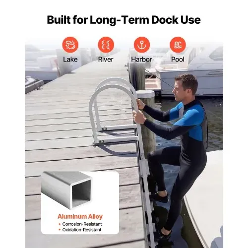 VEVOR Dockleiter Abnehmbar, Bootsleiter mit 4 Rutschfesten Stufen Breite Pedale & Handlauf, 227 kg Belastbare Poolleiter aus Aluminiumlegierung, Einstiegsleiter für Docks Pools Seen Yachten, Silber – Bild 4