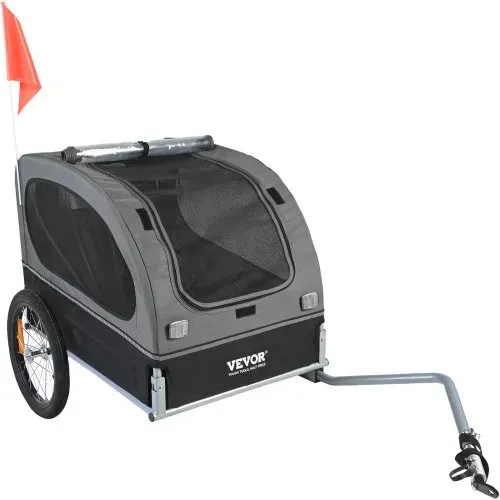 VEVOR Hundeanhänger 40 kg Fahrradanhänger Kohlenstoffstahl + 600D Oxford-Gewebe + PP faltbar 1440 x 720 x 779 mm als Anhänger Gefaltete Größe 760 x 560 x 195 mm Schwarz&Grau – Bild 8