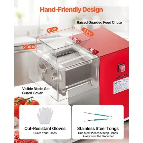 VEVOR Fleischschneidemaschine 850 W, Fleischschneider 3,5 mm Schnittstärke, Ideal zum Zerkleinern von Fleisch ohne Knochen & Weichem Gemüse, Schneidemaschine für Küche, Restaurant & Supermarkt – Bild 3