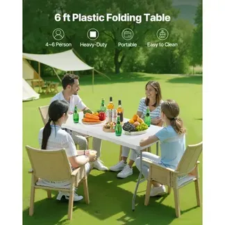 VEVOR Klapptisch Buffettisch tragbarer Allzwecktisch 180 cm, rechteckiger Kunststofftisch (für 4-6 Personen) mit integriertem Griff, Gartentisch Campingtisch für Partys Picknick Camping, weiß VEVOR Klapptisch Buffettisch tragbarer Allzwecktisch 180 cm, rechteckiger Kunststofftisch (für 4-6 Personen) mit integriertem Griff, Gartentisch Campingtisch für Partys Picknick Camping, weiß