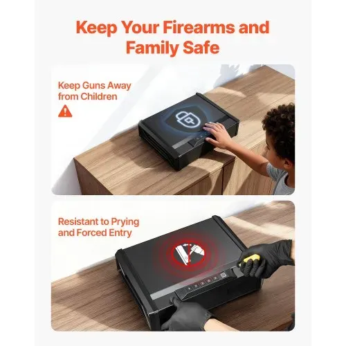 VEVOR Waffentresor Pistolentresor mit Fingerabdruck/Passwort (vierstelliger Code)/Schlüssel, Waffensafe Waffenkofferbox mit Beleuchtung für 2 Pistole & 2 Magazine, 360 x 275 x 90 mm Waffenbox – Bild 6