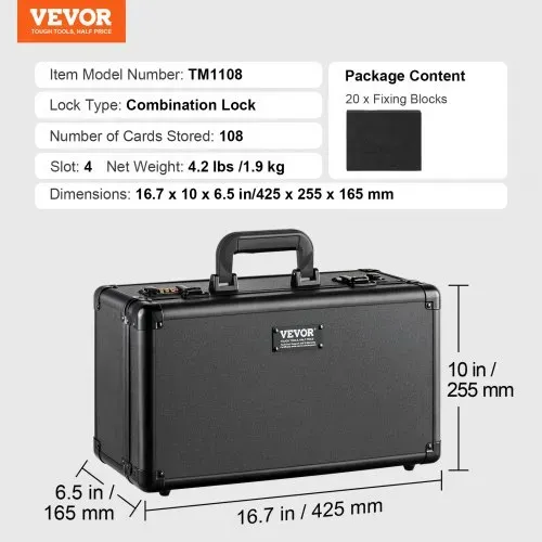 VEVOR Aufbewahrungsbox 4 Fächer, Tragetasche für Sportkarten mit Schaumstoffteilern mit Codeschloss, für 108 bewertete PSA-Karten, 76 BGS-Karten, 84 SGC-Karten, 388 Top Loader oder 999+ lose Karten – Bild 6