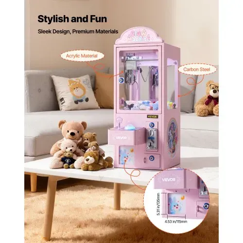 VEVOR Greifautomat, Greifer, mittelgroßer Spielautomat mit Licht & Ton, Präzisionsstahlklaue mit verstellbarem Griff für Plüschtiere, Verkaufsspielzeug, für kommerzielle Heimpartys & Kinos, Pink – Bild 4