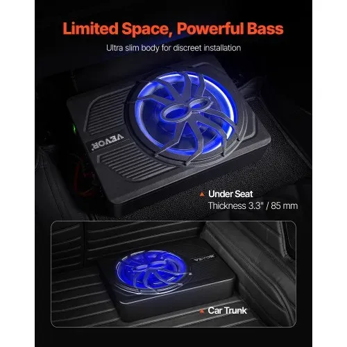 VEVOR Untersitz Auto Subwoofer 440 W 254 mm schlanker Auto Subwoofer unter dem Sitz Subsystem mit eingebautem Verstärker, Hoch-/Niedrigpegel-Eingang und Lautstärkeregler für SUVs Lkws VEVOR Untersitz Auto Subwoofer 440 W 254 mm schlanker Auto Subwoofer unter dem Sitz Subsystem mit eingebautem Verstärker, Hoch-/Niedrigpegel-Eingang und Lautstärkeregler für SUVs Lkws