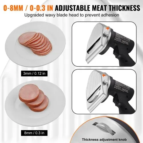 VEVOR Dönnerschneider 80 W Kebabschneider, Kabelloses Elektromesser Gyrosmesser, Türkisches Schawarma Dönermesser 0-8 mm Einstellbare Dicke, Commercial Kebab Slicer mit 100 mm Klingen Schwarz – Bild 3
