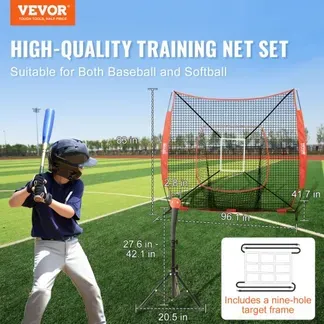 VEVOR 244 x 106 x 211 cm Baseball-Softball-Übungsnetz, tragbares Baseball-Trainingsnetz, Schlagen, Fangen, Pitchen, Backstop-Baseballausrüstung mit Bogenrahmen, Tragetasche, Schlagzone, Rotem Ball. VEVOR 244 x 106 x 211 cm Baseball-Softball-Übungsnetz, tragbares Baseball-Trainingsnetz, Schlagen, Fangen, Pitchen, Backstop-Baseballausrüstung mit Bogenrahmen, Tragetasche, Schlagzone, Rotem Ball.
