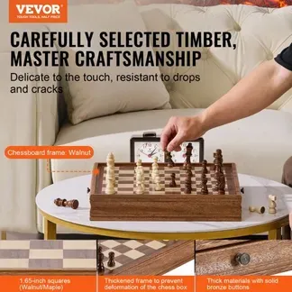 VEVOR Schachspiel aus Massivholz, 2-in-1 Schach-Dame-Spielset, 38 cm Schachbrettspiele mit Aufbewahrungsschublade & Schachfiguren, für Turniere, Profis und Anfänger von Erwachsenen & Kindern VEVOR Schachspiel aus Massivholz, 2-in-1 Schach-Dame-Spielset, 38 cm Schachbrettspiele mit Aufbewahrungsschublade & Schachfiguren, für Turniere, Profis und Anfänger von Erwachsenen & Kindern