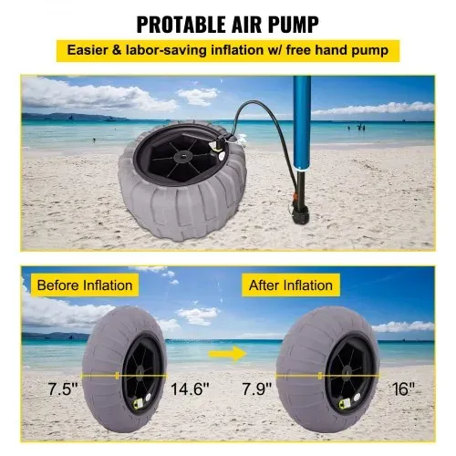 VEVOR 40,6 cm Ballonräder Reifen, TPU Strandräder Ersatz-Ballon-Sandreifen 80 kg Tragfähigkeit 2-3 PSI Niederdruck, für Kajakwagen Kanuwagen Strandwagen Gartenwagen Angelwagen – 2 Stück – Bild 5
