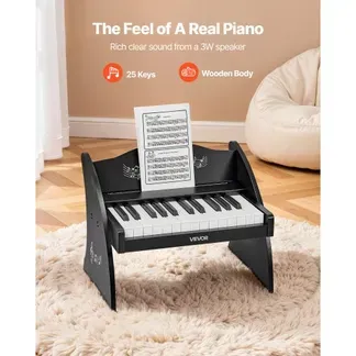 VEVOR Kinder Keyboard, 25 Tasten, Digitales Holzpiano, Holzklavier ab 3 Jahren, Mini-Musikinstrument mit Realistischem Klang, Dual-Power, Einstellbare Lautstärke, Musikalische Früherziehung, Schwarz VEVOR Kinder Keyboard, 25 Tasten, Digitales Holzpiano, Holzklavier ab 3 Jahren, Mini-Musikinstrument mit Realistischem Klang, Dual-Power, Einstellbare Lautstärke, Musikalische Früherziehung, Schwarz