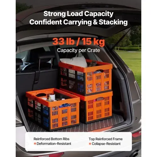 VEVOR Klappbox 45 L 6er-Pack, Faltbare Aufbewahrungsboxen aus Kunststoff, Stapelbare Klappkörbe mit Griffen, Tragkraft 15 kg pro Box, Klappkiste, Ideal für Haushaltsorganisation, Orange & Schwarz – Bild 2