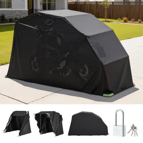 VEVOR Motorrad Zeltgarage, Motorrad Abdeckplane 3460x1375x1900 mm, Motorradgarage mit Sicherheitsschloss, 600D Oxford-Klappzelt, Allwetter-Motorradabdeckung mit Belüftungsfenstern, Schwarz VEVOR Motorrad Zeltgarage, Motorrad Abdeckplane 3460x1375x1900 mm, Motorradgarage mit Sicherheitsschloss, 600D Oxford-Klappzelt, Allwetter-Motorradabdeckung mit Belüftungsfenstern, Schwarz