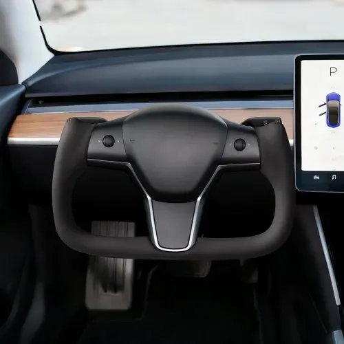 VEVOR Lenkrad für Tesla Model 3 (2016–2023), Volant aus Kohlefaser D-förmig, unten abgeflacht, mit Heizfunktion, Ledergriff mit rutschfester Oberfläche, Ersatzteil für Model 3, Schwarz – Bild 7