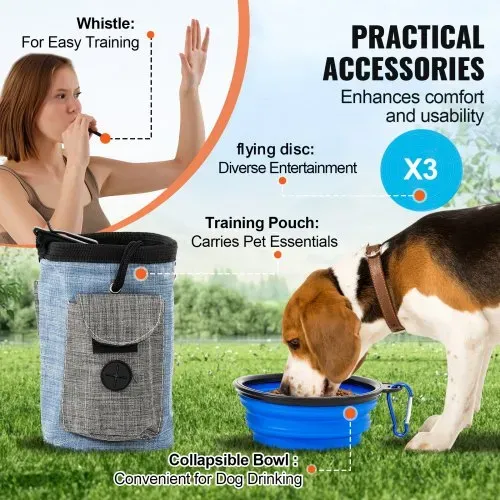 VEVOR Agility-Trainingsausrüstung für Hunde, 7-teiliges Upgrade-Set mit verstellbaren hohen Hürden, 6 Slalomstangen, 2 Tunneln, Sprungring, Pausenbox, 3 Frisbees, Pfeife, faltbarer Schüssel, Hindernisparcours-Set für Welpen mit 3 Taschen – Bild 5