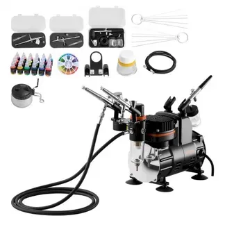 VEVOR Airbrush Set 1/6 PS mit Luftkompressor, 3 Dual Action Airbrush Pistolen mit 3 Düsen (0,3/0,3/0,35mm) & Schlauch & Acrylfarbe, für Kuchendekoration Modellmalerei Nagelkunst geräuscharm VEVOR Airbrush Set 1/6 PS mit Luftkompressor, 3 Dual Action Airbrush Pistolen mit 3 Düsen (0,3/0,3/0,35mm) & Schlauch & Acrylfarbe, für Kuchendekoration Modellmalerei Nagelkunst geräuscharm