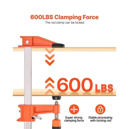 VEVOR Stangenklemmen für Holzbearbeitung 2 Stk. 60,96 cm Öffnung, feststellbare F-Klemme mit 272 kg Belastungsgrenze, 63,5 mm Tiefe, Gusseisen & Kohlenstoffstahl, einfach zu bedienen, Metallbearbeitung – Bild 3