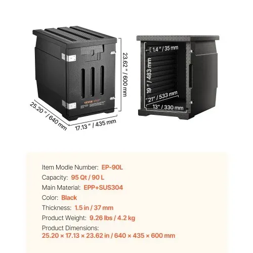VEVOR Isolierter Thermobox Isolierbox Lebensmittelbehälterträger, 90 L für Catering, LLDPE-Lebensmittelbehälterträger mit Doppelschnallen, Frontlader-Speisewärmer für Restaurant, Kantine usw. – Bild 6