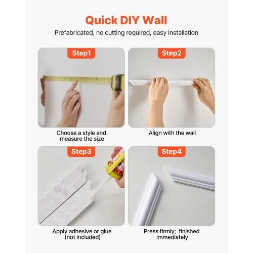 VEVOR Wandform-Set, 12er-Pack, 51x51 cm Stuckleisten aus Lackierbarem Polystyrol, Wasserfeste Wandleiste, Zierleiste für Wände, Friesleisten für Wohnzimmer, Schlafzimmer, Zuhause, Weiß – Bild 5