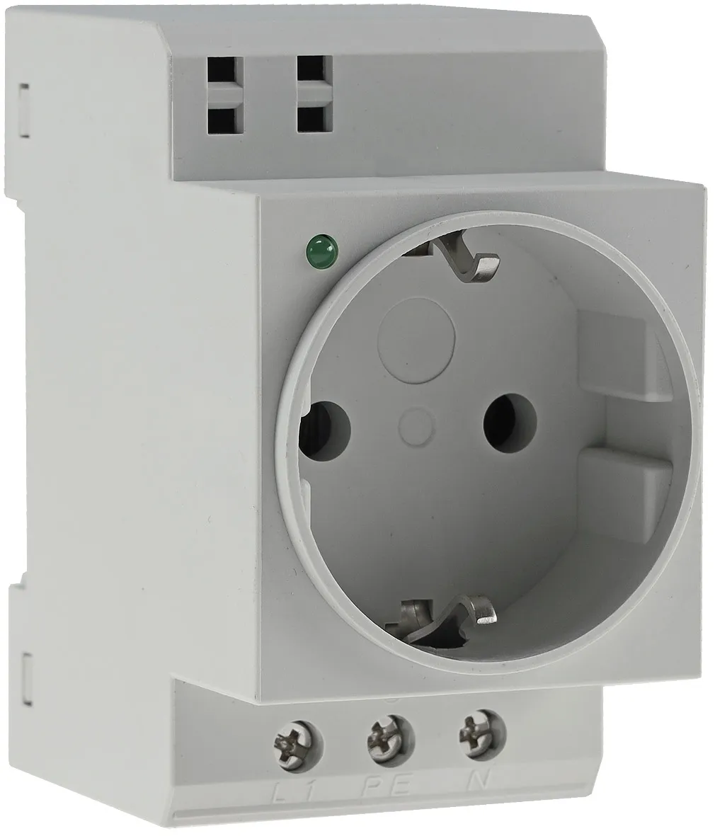 Schutzkontakt-Steckdose für Hutschiene mit LED, 230V, 16A, VDE Schutzkontakt-Steckdose für Hutschiene mit LED, 230V, 16A, VDE