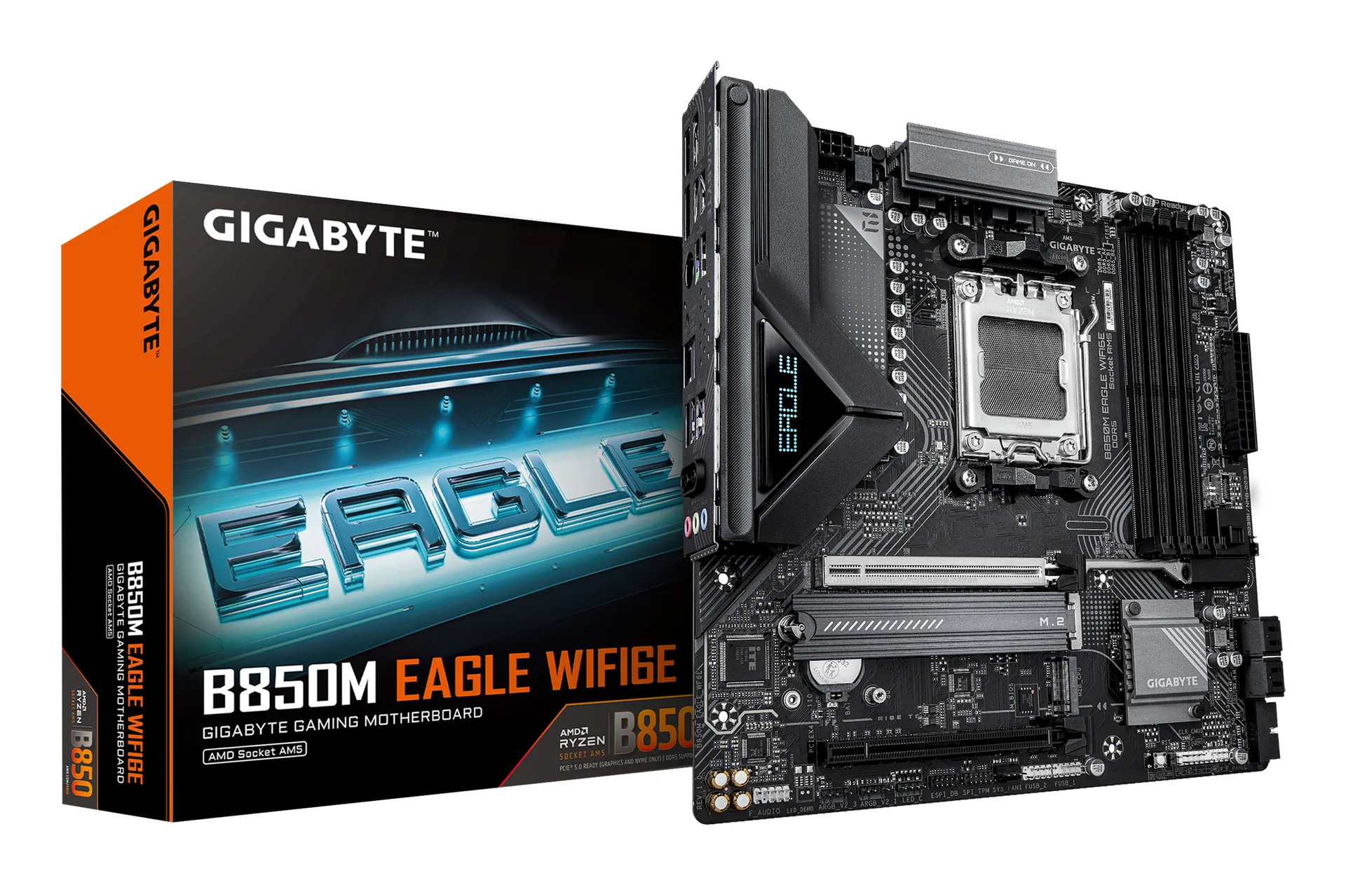 GIGABYTE B850M EAGLE WIFI6E Mainboard – AMD Ryzen 9000 Serie CPUs, 8+2+2 Phasen Digital-VRM, bis zu 8200MHz DDR5 (OC), 1xPCIe 5.0 + 1xPCIe 4.0 M.2, Wi-Fi 6E, 2.5GbE LAN, USB 3.2 Gen 2 GIGABYTE B850M EAGLE WIFI6E Mainboard – AMD Ryzen 9000 Serie CPUs, 8+2+2 Phasen Digital-VRM, bis zu 8200MHz DDR5 (OC), 1xPCIe 5.0 + 1xPCIe 4.0 M.2, Wi-Fi 6E, 2.5GbE LAN, USB 3.2 Gen 2