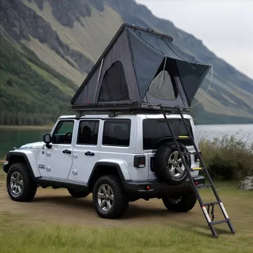 VEVOR Dachzelt mit Hartschale Autozelt Camping für 2–3 Personen, Hartschalen-Dachzelt mit verstellbarer Teleskopleiter, dicker Matratze wasserdicht winddicht für Jeep SUV Van Pickup dreieckig Schwarz – Bild 7