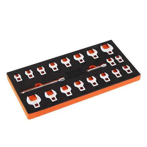 VEVOR Crowfoot-Schlüsselsatz, 9,525 mm Antrieb, 20-teiliger Crowsfoot-Schlüsselsatz mit 2 Verlängerungsstangen und EVA-Werkzeug-Organizer, SAE 3/8-2.22cm und metrisch 10-22mm, 40CR-Material – Bild 10
