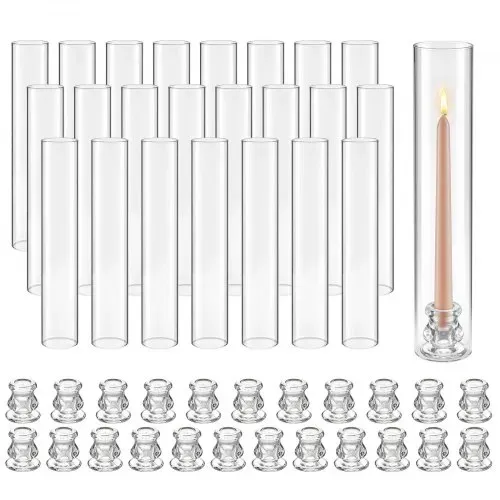 VEVOR 24 Stk. Glaszylinder für Kerzen Set, Hurricane Kerzenhalter 65x350mm, Kerzengläser aus Borosilikatglas, Kerzenschatten Bodenlos, Windfeste Kerzenhalterhülle für Hochzeit Weihnachten Party Deko – Bild 9