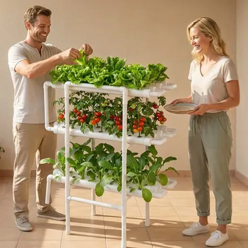 VEVOR Hydroponisches Pflanzensystem, 3-Ebenen, 108 Steckplätze, UPVC-Rohr-Anbausystem mit Zeitschaltuhr, Hydroponik Turm, Anzucht Set, Hydroponic Grow Kit für Gemüse, Obst & Kräuter, Weiß – Bild 7