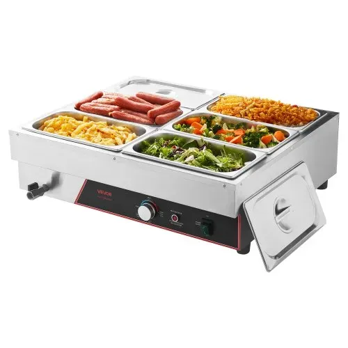 VEVOR kommerzieller Speisenwärmer mit 6 Behälter (1/3-Größe) & Netzkabel, 1500 W Buffetwärmer Edelstahl, Buffetbehälter Buffet-Wasserbad Speisenwärmstation für Restaurants Partys Buffets – Bild 9