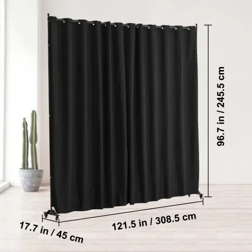 VEVOR Raumteiler Trennwand Paravent Stellwand Einzelpanel, Tragbarer Sichtschutz für Büro Schlafzimmer Esszimmer Arbeitszimmer Balkon, Raumtrenner Rollbar (308,5 x 45 x 245,5 cm), Schwarz – Bild 6