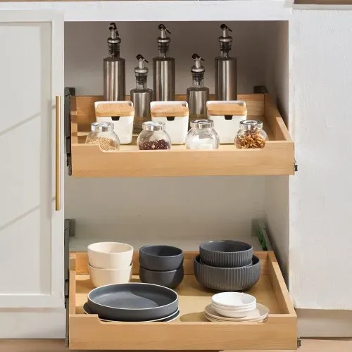 VEVOR Ausziehbarer Schrank-Organizer Schrankschublade Regal (508 x 533 x 76 mm) mit sanftem Schließmechanismus, Holz-Schiebeschublade Unter- und Seitenmontage, für Küche Speisekammer Badezimmer – Bild 7