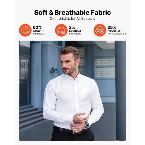 VEVOR Herrenhemd M, Langarmhemd, knitterfrei, Freizeithemden, Bügelfrei, Businesshemden, weicher Stretch-Stoff für Business, Freizeit oder formelle Anlässe, Arbeit, Hochzeit, Abendessen, Weiß VEVOR Herrenhemd M, Langarmhemd, knitterfrei, Freizeithemden, Bügelfrei, Businesshemden, weicher Stretch-Stoff für Business, Freizeit oder formelle Anlässe, Arbeit, Hochzeit, Abendessen, Weiß