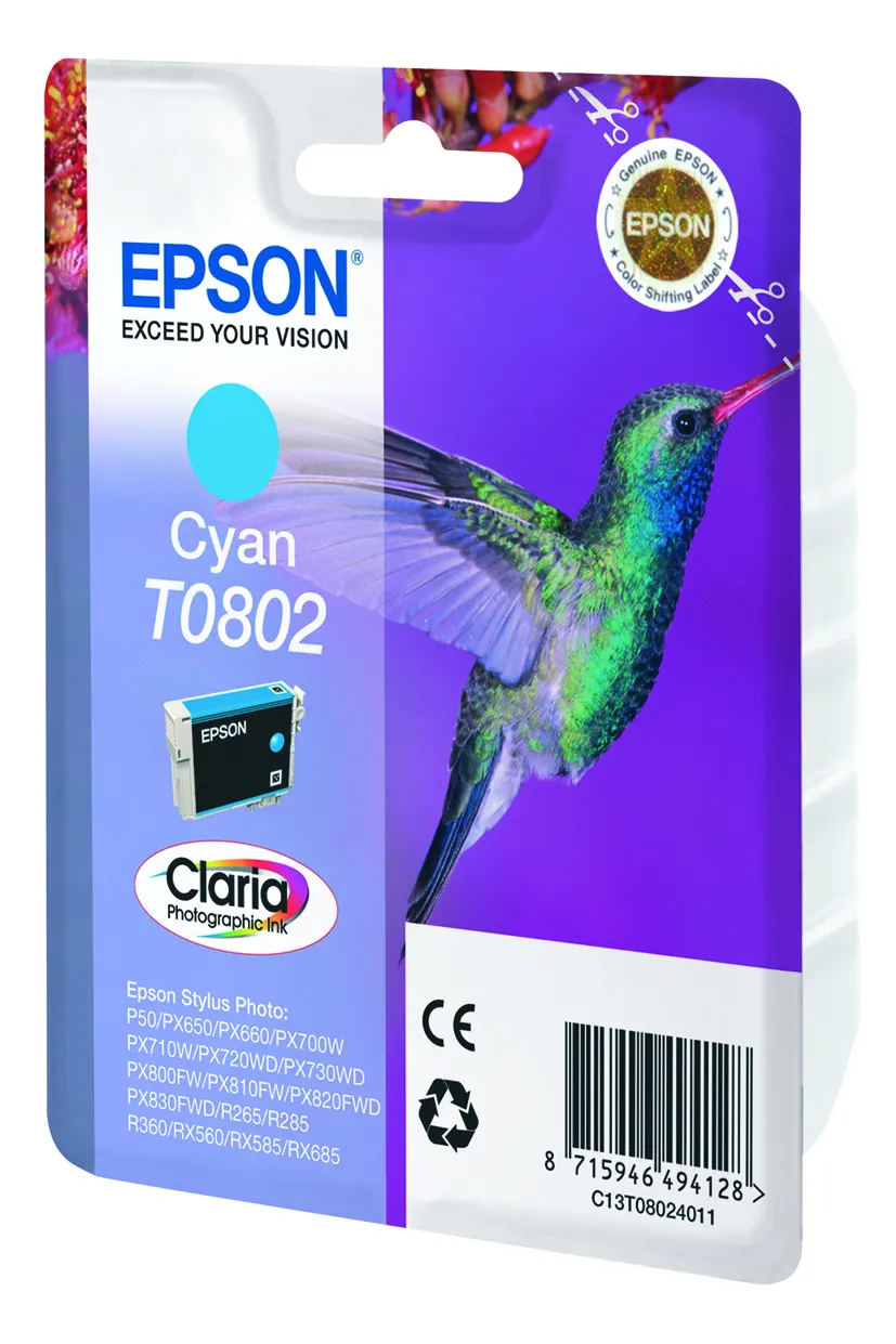 Epson Hummingbird Singlepack Cyan T0802 Claria Photographic Ink – Bild 2