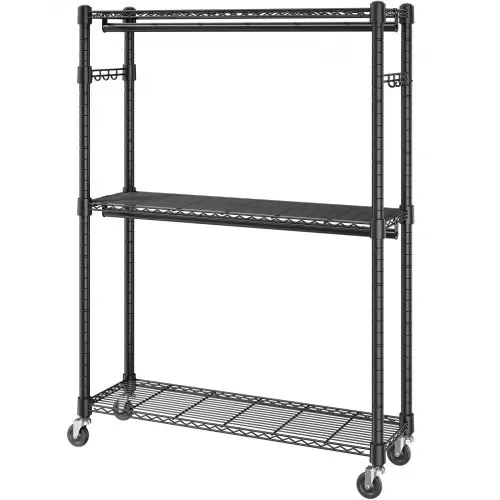 VEVOR 3-lagiger Rollbarer Kleiderständer Garderobenständer Kleiderstangen, 204 cm Höhe Stahl Kleiderständer 182 kg Belastbar, Strapazierfähig Ständer für Schlafzimmer, Wäscheraum, Ankleidezimmer usw. – Bild 9