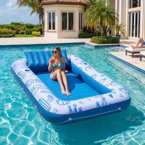 VEVOR Aufblasbare Schwimmmatratze 208 x 140 cm, Luftmatratze Pool mit Abnehmbarem UPF 50+ Sonnendach, 250 kg Belastbare Badeinsel für 2 Personen, inkl. Kissen Handy- & Getränkehalter für Pool & Meer – Bild 7
