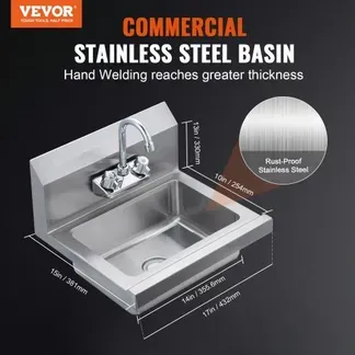 VEVOR Kommerzielles Handwaschbecken mit Wasserhahn, Edelstahlwaschbecken,Kleines Handwaschbecken, Wandmontage Handwaschbecken, Waschbecken für Restaurant, Küche, Bar, Garage und Haus VEVOR Kommerzielles Handwaschbecken mit Wasserhahn, Edelstahlwaschbecken,Kleines Handwaschbecken, Wandmontage Handwaschbecken, Waschbecken für Restaurant, Küche, Bar, Garage und Haus