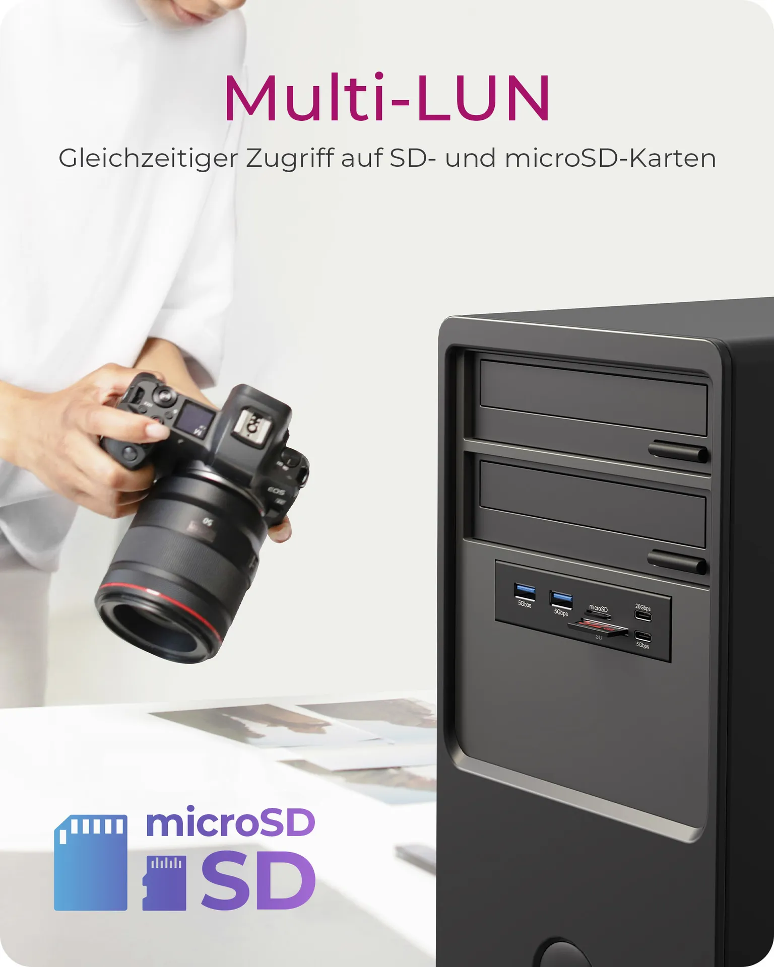 ICY BOX IB-HUB1419-i3, Front panel 3,5" mit USB Hub und Kartenleser, 2x USB-A 5 Gbit/s, 1x USB-C 5 Gbit/s, 1x USB-C 20 Gbit/s, 1x SD und 1x microSD 3.0 – Bild 5