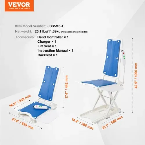 VEVOR Elektrischer Sessellift, Geräte zum Heben älterer Menschen vom Boden, 77-507 mm höhenverstellbar, trägt bis zu 140,6 kg, 45° Neigung zum bequemen Anlehnen, für Senioren, ältere Menschen – Bild 6