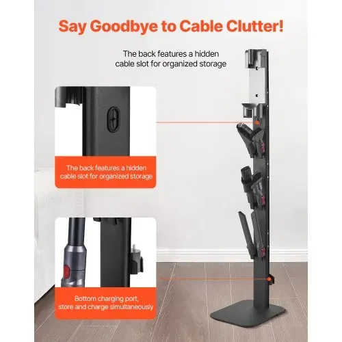 VEVOR Staubsaugerständer 32x26x126cm, kompatibel mit Dyson G5 V15 V12 V11 V10 V8 V7 V6 Serie Standstaubsaugern & Zubehör, Bodenständer, Halterung mit 6 Haken & rutschfesten Fußpolstern, schwarz – Bild 4