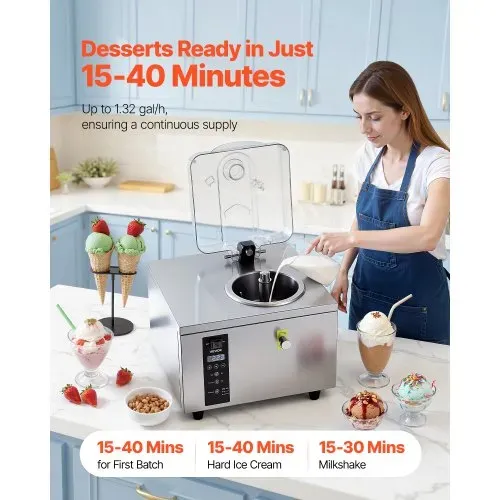 VEVOR Gewerbliche Eismaschine für Gelato 500 W, 5 L/h, Eiscrememaschine mit 2,8 L Edelstahlzylinder (304) & Selbstreinigendem LED-Bedienfeld & Hoher Produktivität für Snackbars Restaurants VEVOR Gewerbliche Eismaschine für Gelato 500 W, 5 L/h, Eiscrememaschine mit 2,8 L Edelstahlzylinder (304) & Selbstreinigendem LED-Bedienfeld & Hoher Produktivität für Snackbars Restaurants