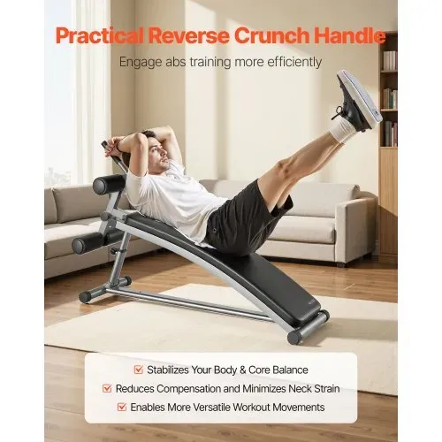 VEVOR Sit Up Bank, gebogene Bauchmuskelbank 6-stufig Höhenverstellbar (132 x 42 x 85 cm) Rückentrainer (272 kg belastbar) für Heimtraining im Fitnessstudio Krafttraining Ganzkörpermuskeltraining – Bild 4