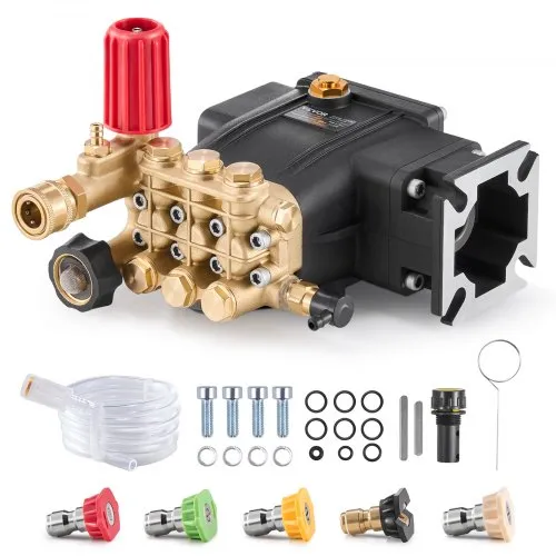 VEVOR Hochdruckreinigerpumpe, 3/4-Zoll-Welle, horizontaler Triplex-Kolben, 3300 PSI, 2,5 GPM, Ersatz-Hochdruckreinigerpumpen-Set mit 5 Düsen, bis zu 500 Stunden Dauerbetrieb, Austauschpumpe VEVOR Hochdruckreinigerpumpe, 3/4-Zoll-Welle, horizontaler Triplex-Kolben, 3300 PSI, 2,5 GPM, Ersatz-Hochdruckreinigerpumpen-Set mit 5 Düsen, bis zu 500 Stunden Dauerbetrieb, Austauschpumpe